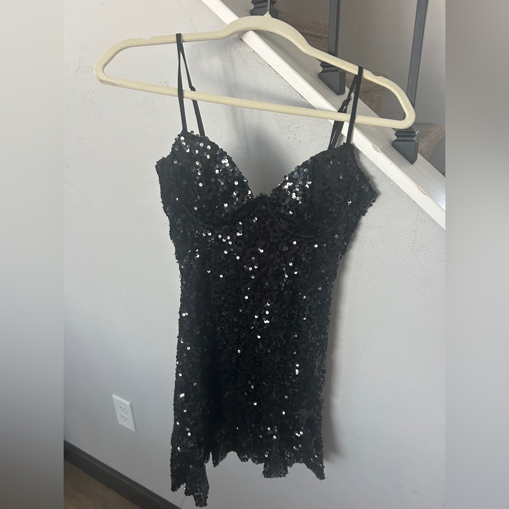 American Threads Black Sequin Mini Dress